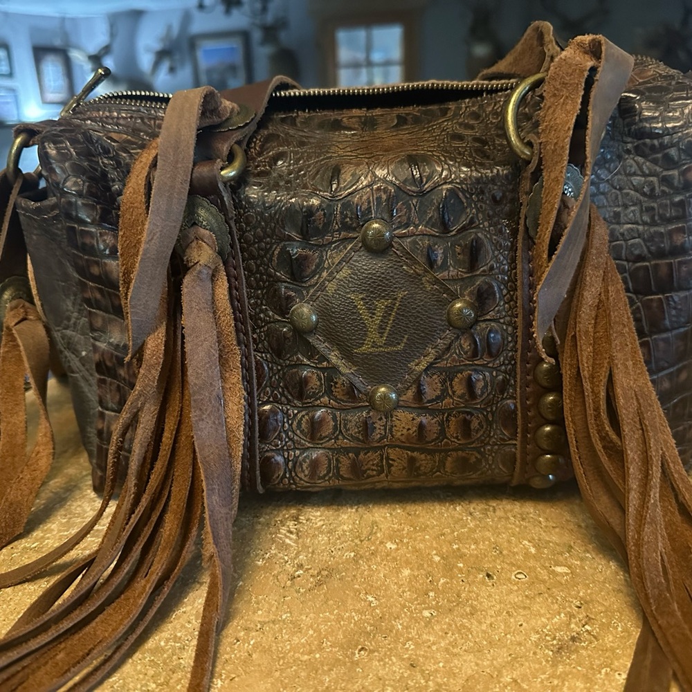 Running Roan repurposed Louis Vuitton Brown Crocodile Leather Fringe Bag